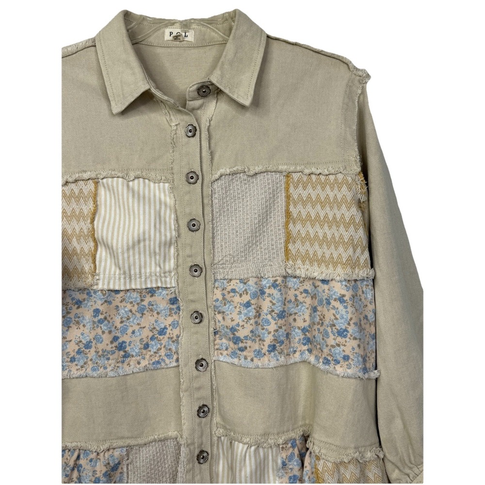 POL Beige Denim Oversized Patchwork Jacket Shacke… - image 3
